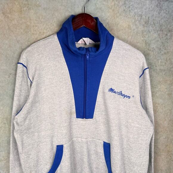 VTG 80s MacGregor Q Zip Sweatshirt Mens Sz L Gray Blue Pullover Sports Athletics - Picture 2 of 8